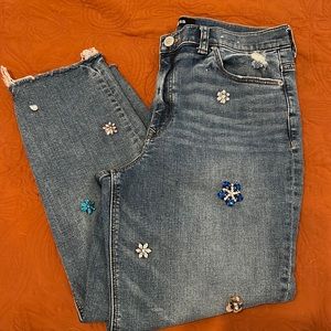 Cute cropped gem jeans. Girlfriend size 12